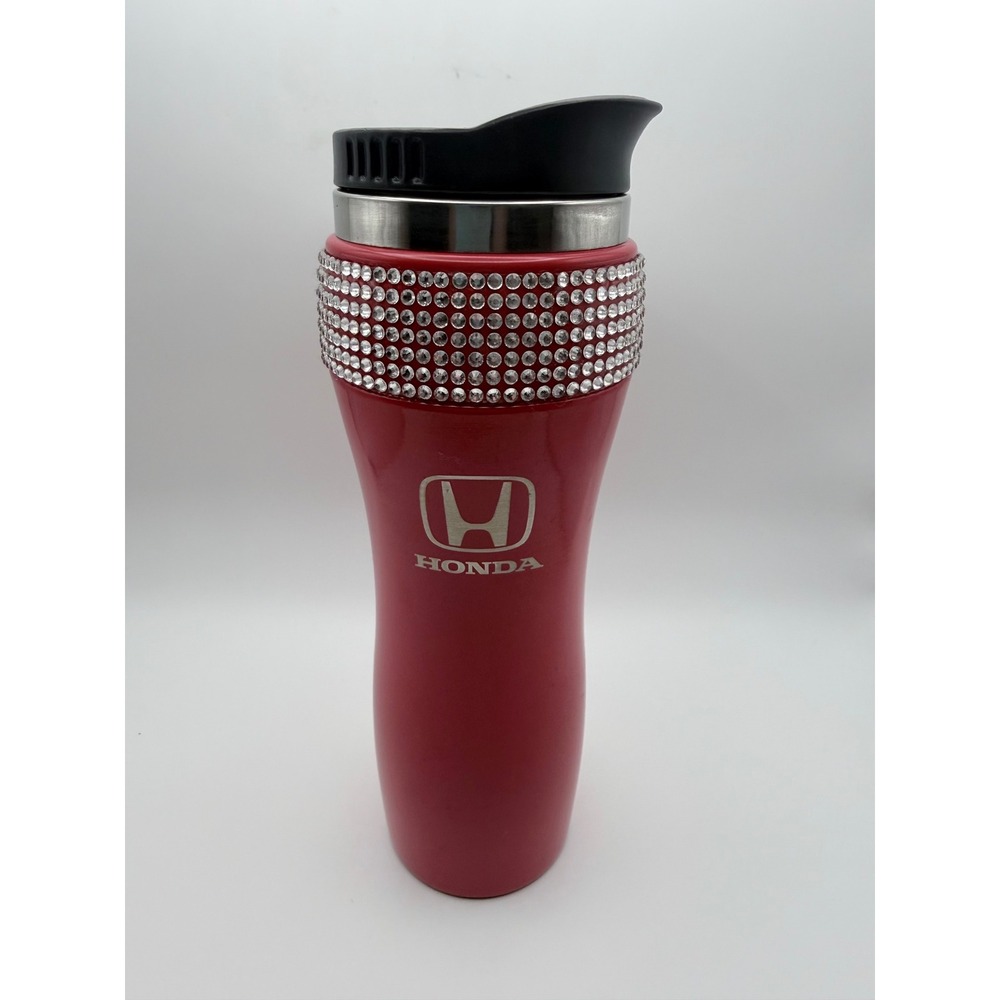 Honda Red Stainless Steel Travel Tumbler Rhinestone Bling Insulated Mug Lid